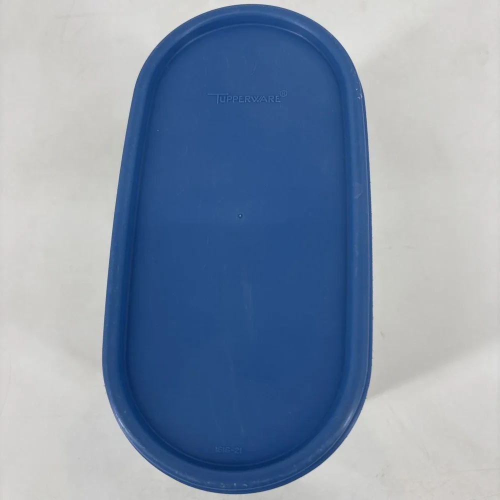 Tupperware Vintage Oval Container LOT (2) #1611-22 & (1) 4 3/4 W/ Blue Snap Lids